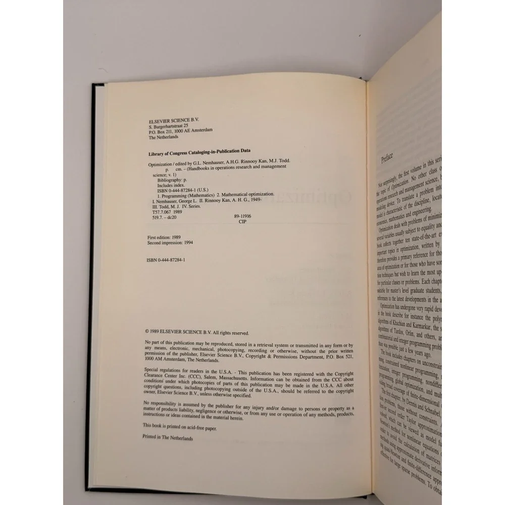 Optimization Vol 1 Nemhauser Rinnooy Kan Todd Hardcover 1994 ISBN 0444872841